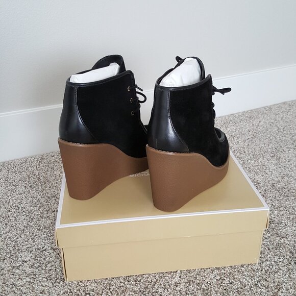 NWT Michael Kors Rye Suede Leather Wedge Ankle Boot Bootie Black 9 - Picture 10 of 11